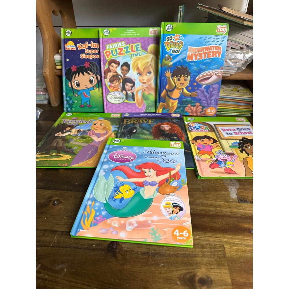 LeapFrog Tag Reading System Book Lot Disney Princess Dora Kai-Lan 7 Books